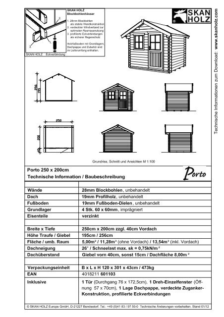 Technische Informationen Skan Holz Gartenhaus Porto - Mein ...