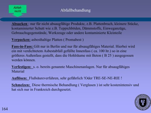 und Instandhaltung an asbesthaltigen Produkten