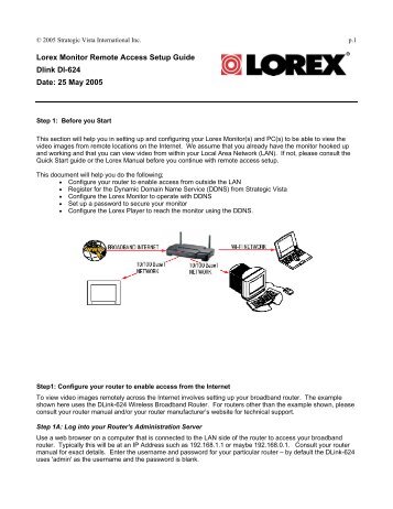 Lorex Monitor Remote Access Setup Guide Dlink DI ... - Smarthome