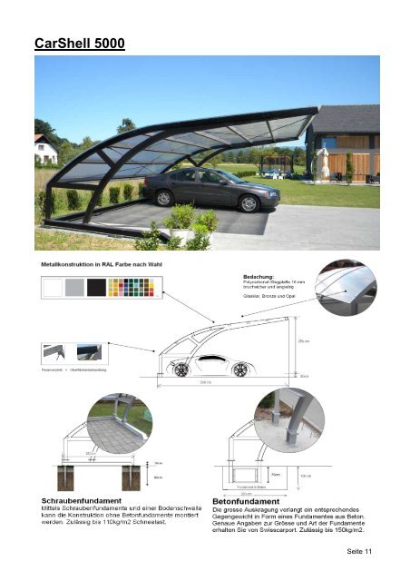 Preisliste für CarShell-Produkte - Swisscarport.ch