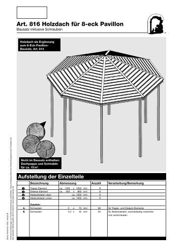 Art. 816 Holzdach für 8-eck Pavillon