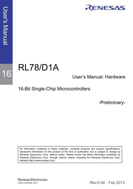 RL78/D1A User's Manual: Hardware - Renesas