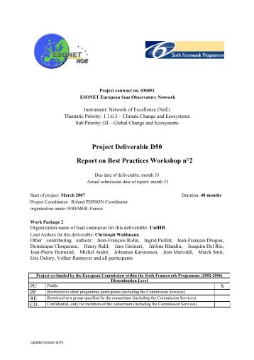 Project Deliverable D50 Report on Best Practices Workshop - Ifremer