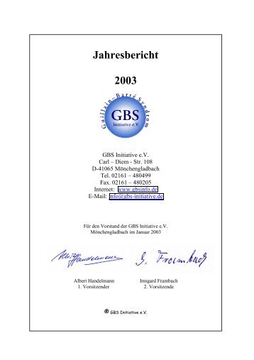 Jahresbericht 2003 - GBS Initiative e.V.