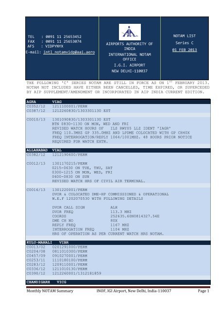 Monthly NOTAM Summary INOF, IGI Airport, New Delhi, India ...