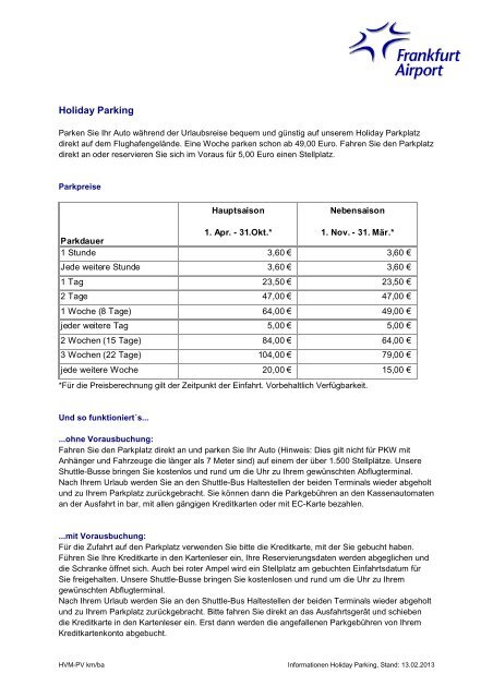 Short Term Parking Am Flughafen Frankfurt www.yumpu.com