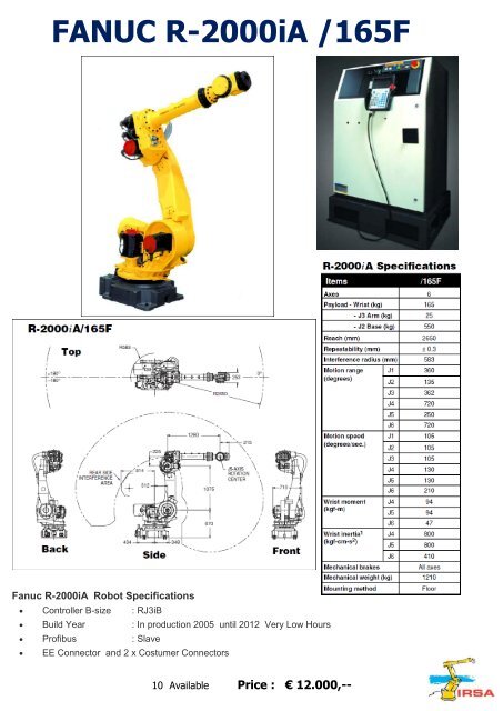 IRSA BV The Netherlands Used ROBOT list Date: 20-02-2013 www ...