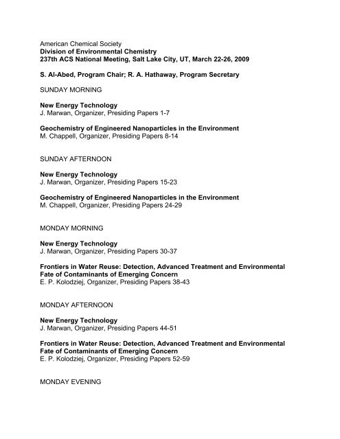 American Chemical Society Division Of Environmental Chemistry