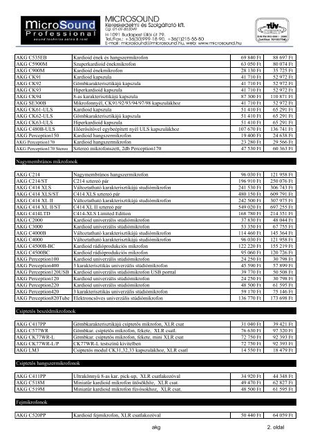 AKG árlista - Microsound