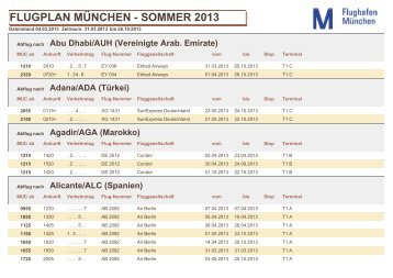 FLUGPLAN MÜNCHEN - SOMMER 2013