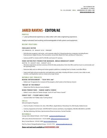 Editing Resume - Jared Ravens