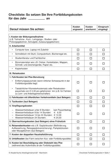 Checkliste: So setzen Sie Ihre Fortbildungskosten ... - Rechtstipps.de