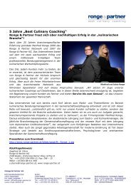 5 Jahre „Best Culinary Coaching“ - Ronge & Partner