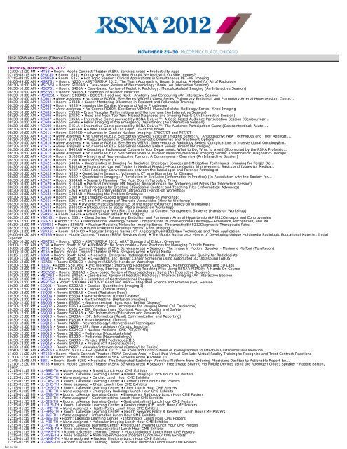 2012 RSNA at a Glance (Filtered Schedule) Thursday, November 29