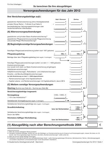 Vorsorgeaufwendungen für das Jahr 2012 (1 ... - Steuertipps.de