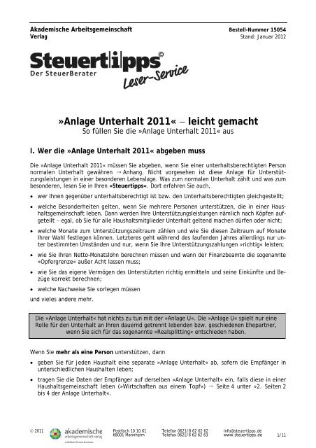 Anlage Unterhalt 2011« - leicht gemacht - Steuertipps.de