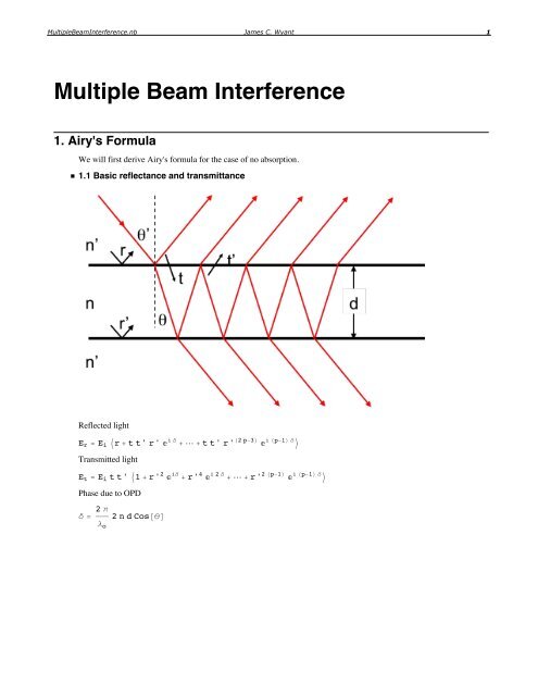 Multiple Beam Interference James C Wyant Mathematica Examples