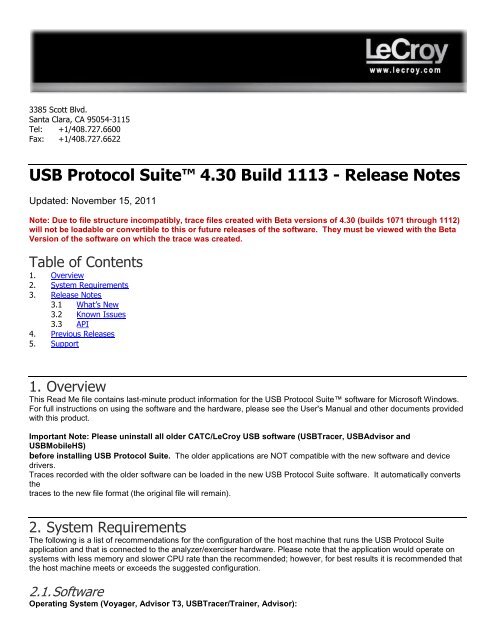 USB Protocol Suite ™ Release Notes - Teledyne LeCroy