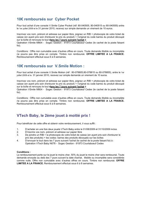 10€ remboursés sur Cyber Pocket 10€ remboursés sur V ... - Auchan