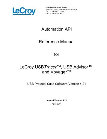 Automation API Reference Manual for USBTracer, USB ... - LeCroy