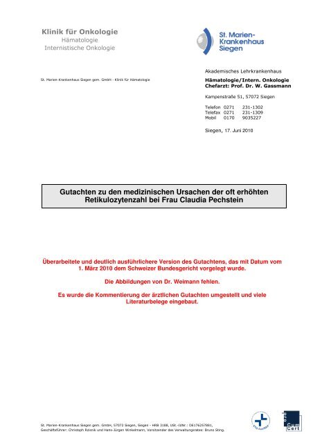 Gutachten Prof. Winfried Gassmann vom 17. Juni 2010 - Claudia ...