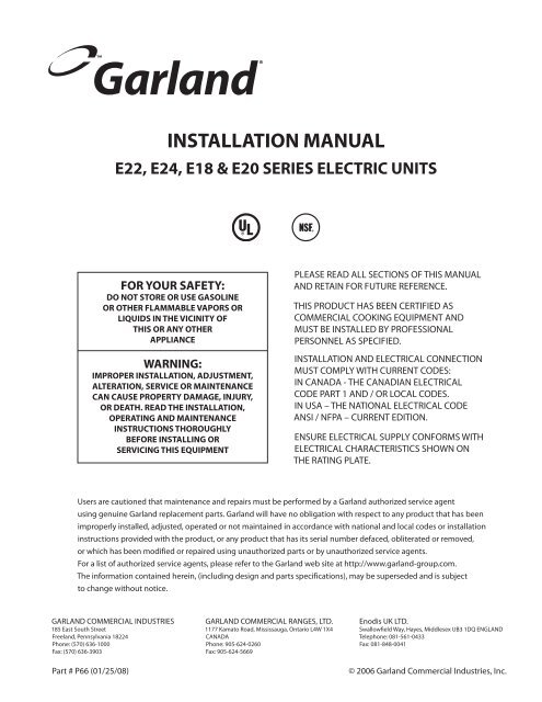 INSTALLATION MANUAL - Garland