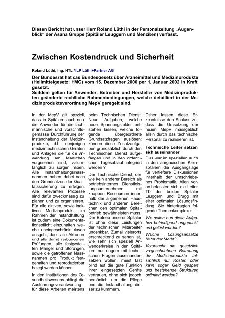 Zwischen Kostendruck und Sicherheit - ILP Lüthi + Partner AG