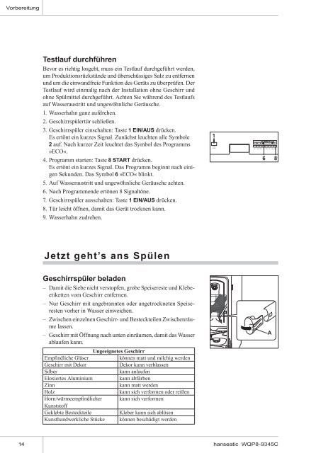 Gebrauchsanleitung Hanseatic Geschirrspüler WQP8-9345C