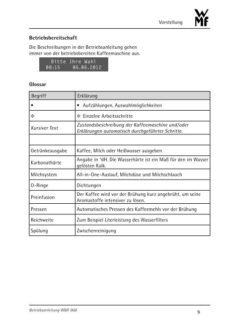 Betriebsanleitung Kaffeemaschine - WMF