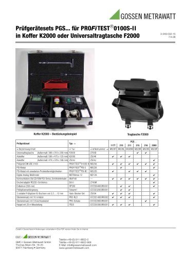 Prüfgerätesets PGS... für PROFiTEST 0100S-II in Koffer K2000 oder ...