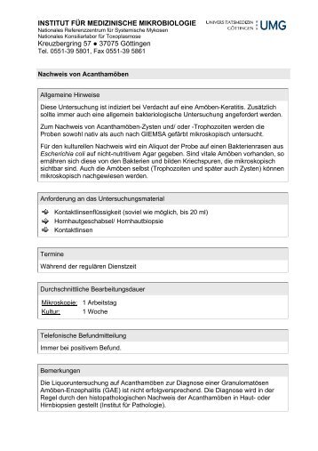 Diagnostisches Leistungsspektrum - Medizinische Mikrobiologie