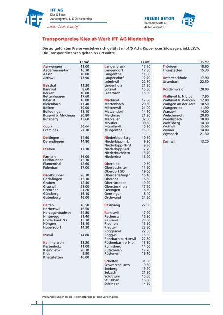 Preisliste 2012 - IFF AG