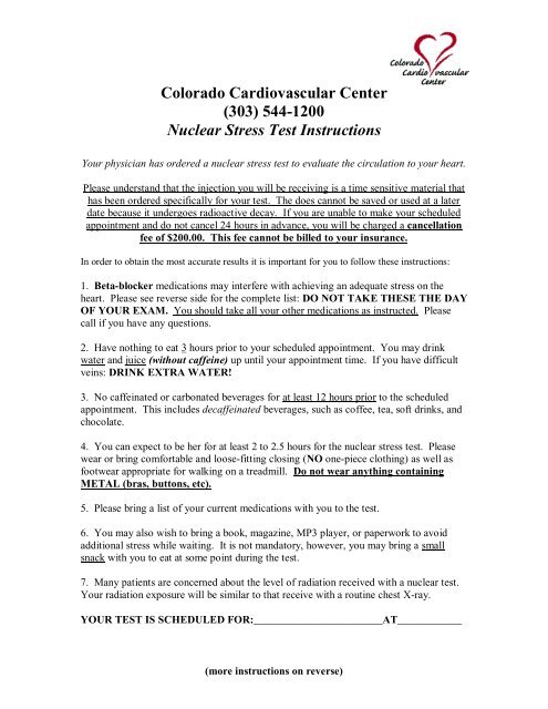 303 544 10 Nuclear Stress Test Instructions Colorado