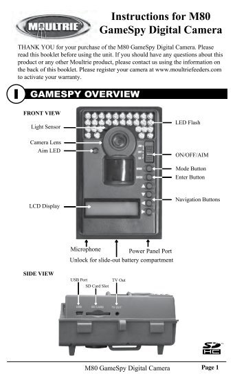 Instructions for M80 GameSpy Digital Camera - Trail Camera