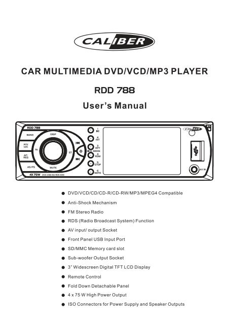 CAR MULTIMEDIA DVD/VCD/MP3 PLAYER User's Manual RDD 788