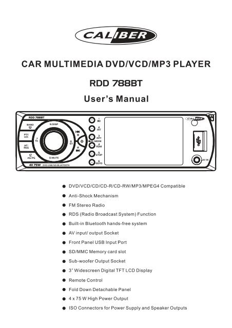 CAR MULTIMEDIA DVD/VCD/MP3 PLAYER User's Manual RDD ...
