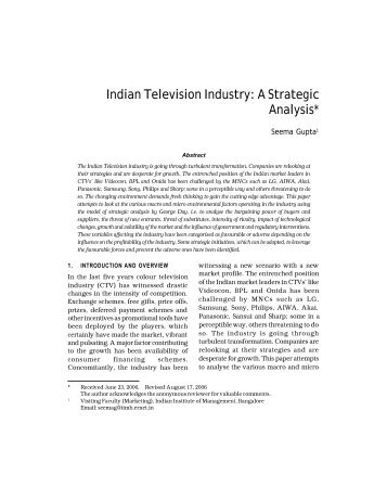 Indian Television Industry: A Strategic Analysis* - ximb