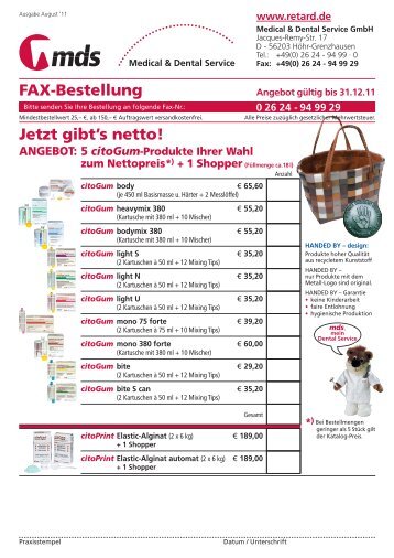 Jetzt gibt's netto! FAX-Bestellung - MDS-Dental