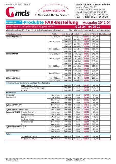 die Riemser-Preisliste (PDF 53kb) - MDS-Dental