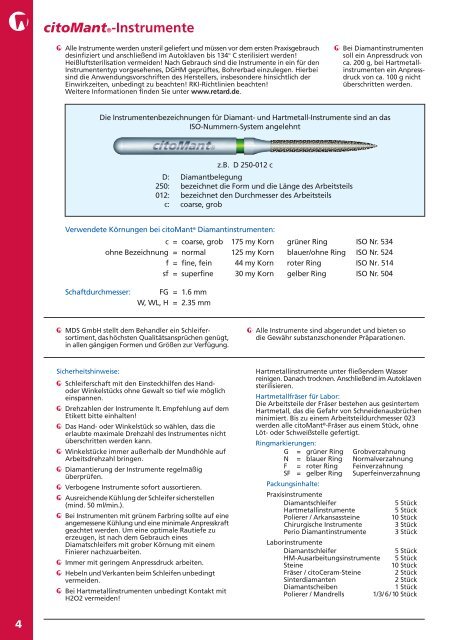 Schleifer-Sortiment aus dem Katalog - MDS-Dental