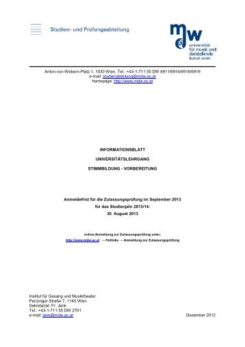 Infoblatt deutsch - Universität für Musik und darstellende Kunst Wien