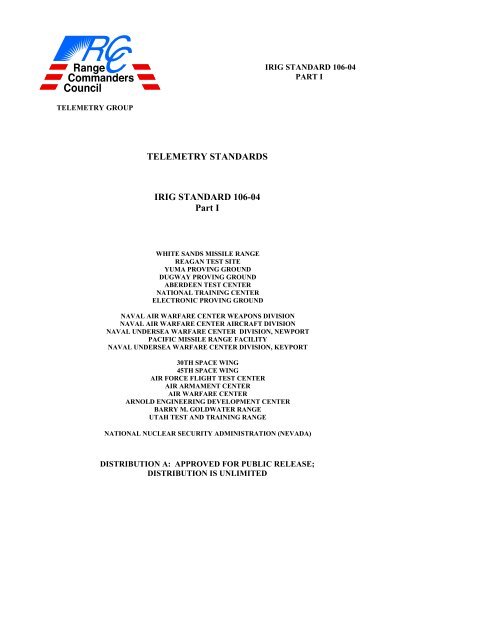 TELEMETRY STANDARDS IRIG STANDARD 106-04 Part I