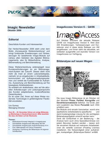 Imagic Newsletter - Imagic Bildverarbeitung AG