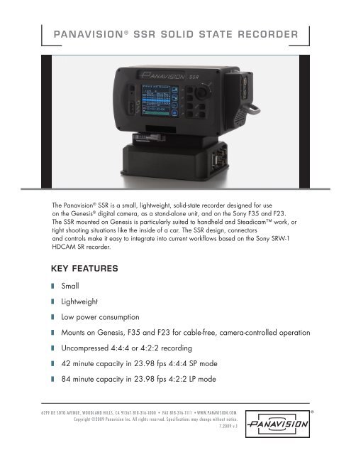 Panavision SSR-1 Solid State Recorder Brochure