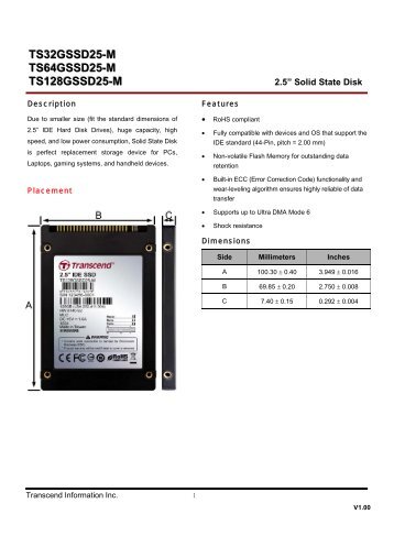 TS32GSSD25-M TS64GSSD25-M TS128GSSD25-M