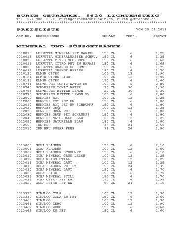 Getränke Lieferpreise - Burth Getränke