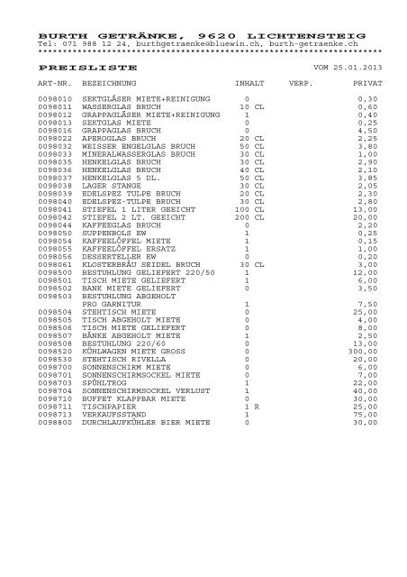 Getränke Lieferpreise - Burth Getränke