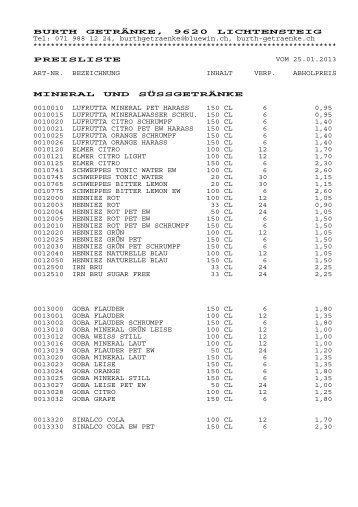 Preisliste Abholmarkt - Burth Getränke