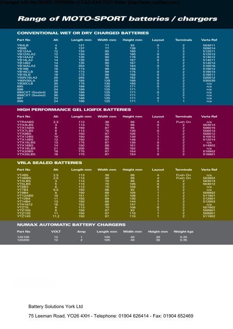 Range of MOTO-SPORT batteries / chargers - Battery Solutions York ...