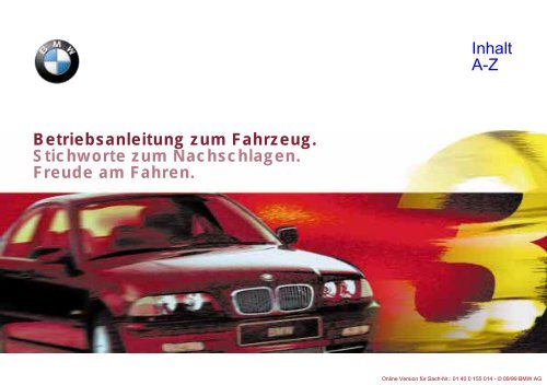 Betriebsanleitung Zum Fahrzeug Stichworte Zum Bmw